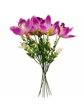 Purple Orchid Faux Flowers Bundle 13 Inch Wedding Bouquet